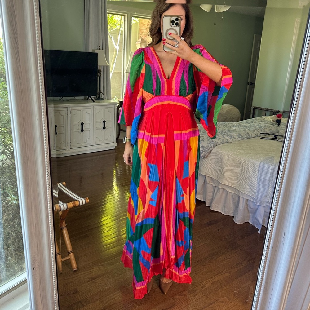 FARM Rio Colorful Leaves Midi Dress XL